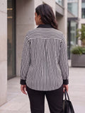 black stripe crepe shirt — close-up detail