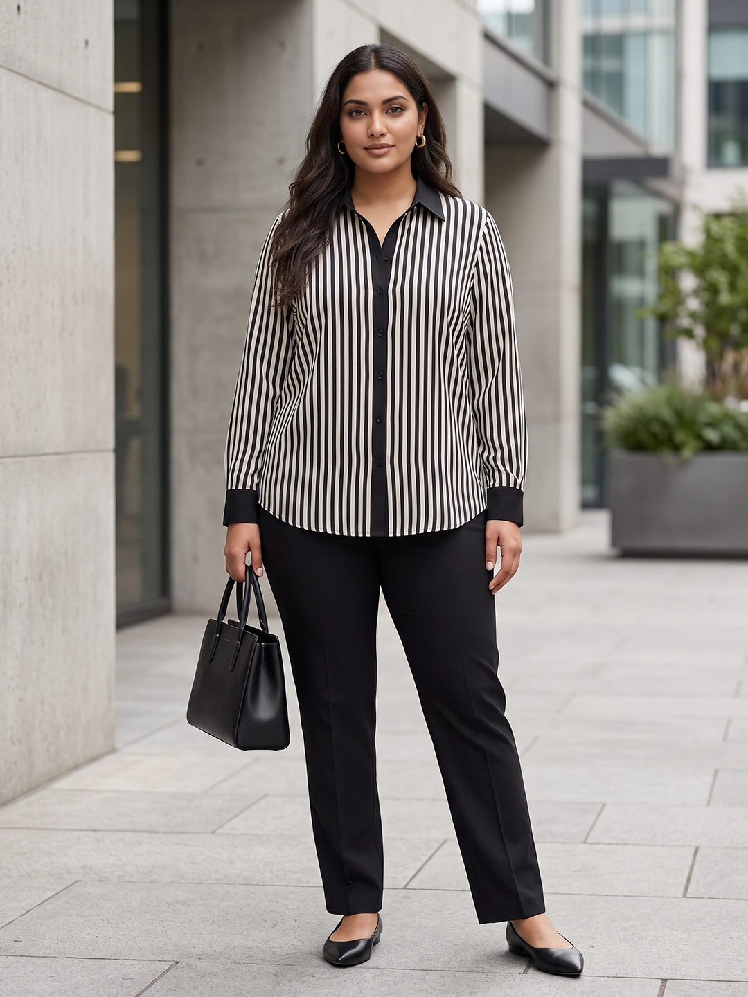 black stripe crepe shirt — styled look
