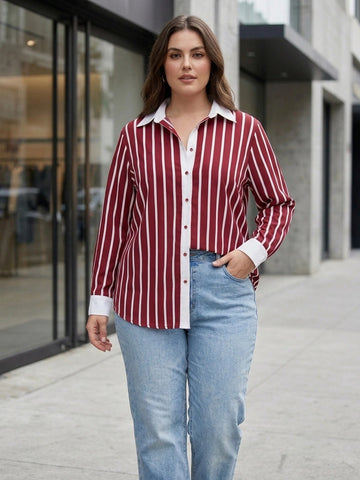 Maroon & white stripe placket shirt