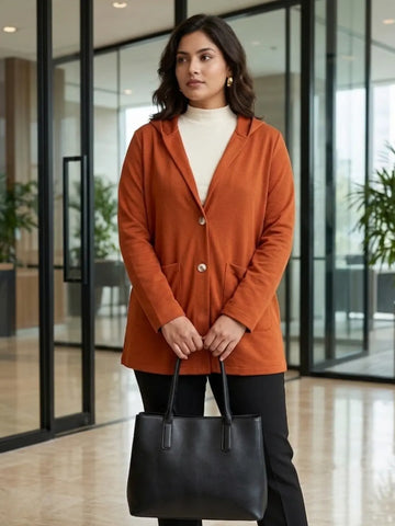 Rust orange terry hoodie shrug