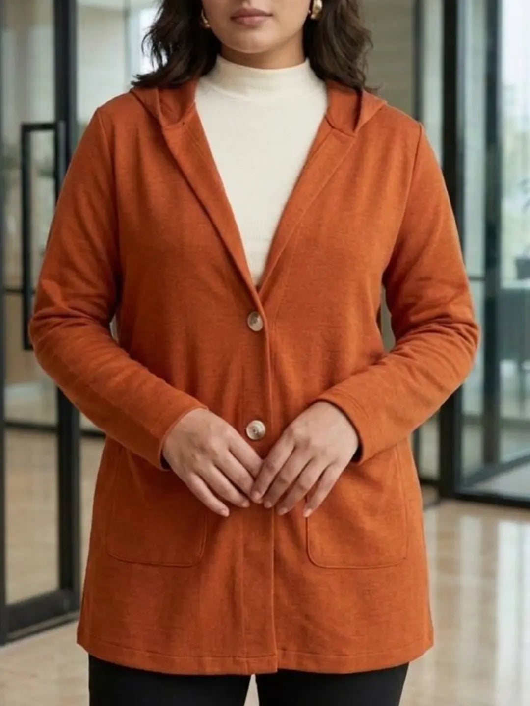 Rust orange terry hoodie shrug