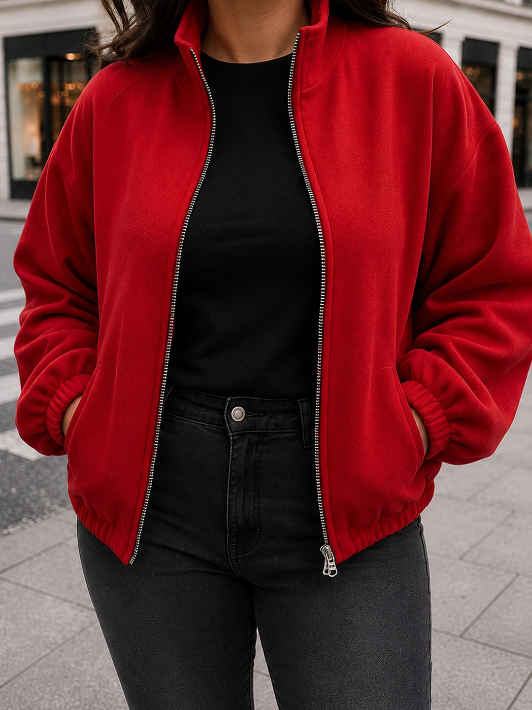 Red fleece balloon jacket