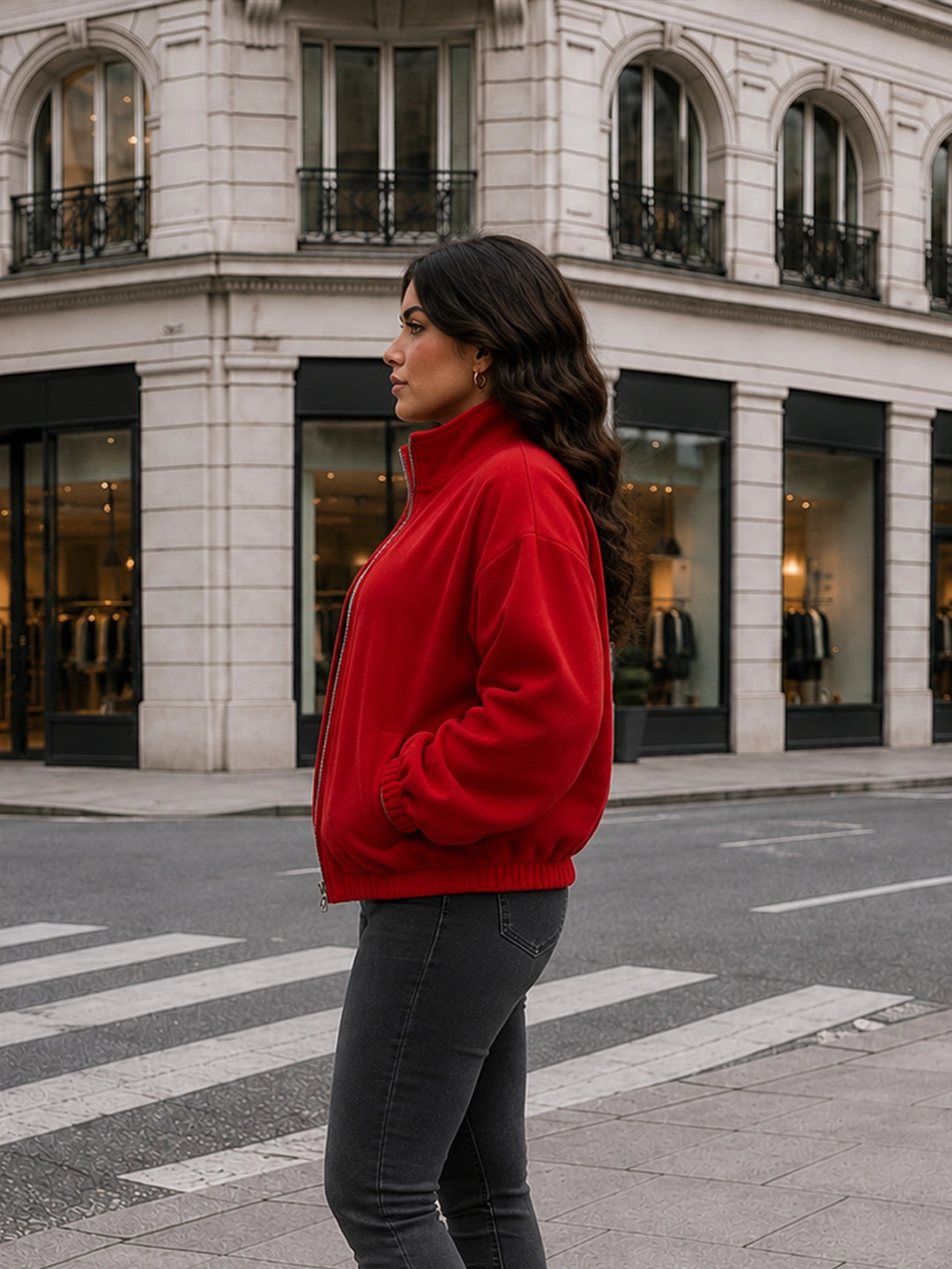 Red fleece balloon jacket