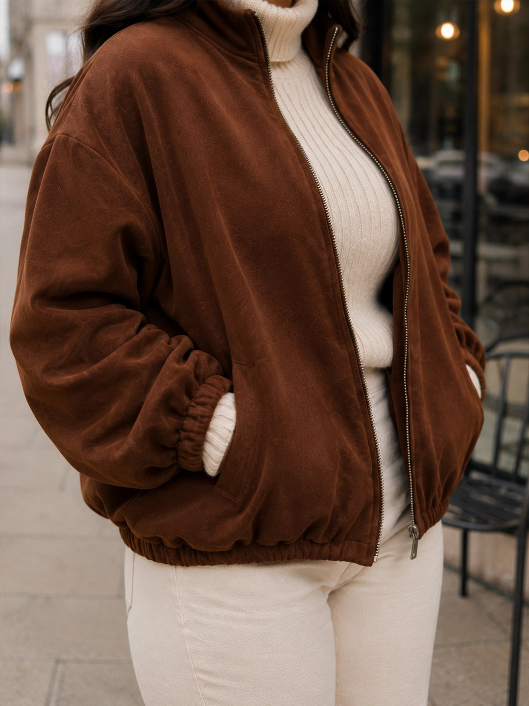 Brown fleece balloon jacket