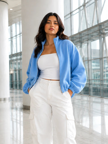 Powder blue fleece balloon jacket