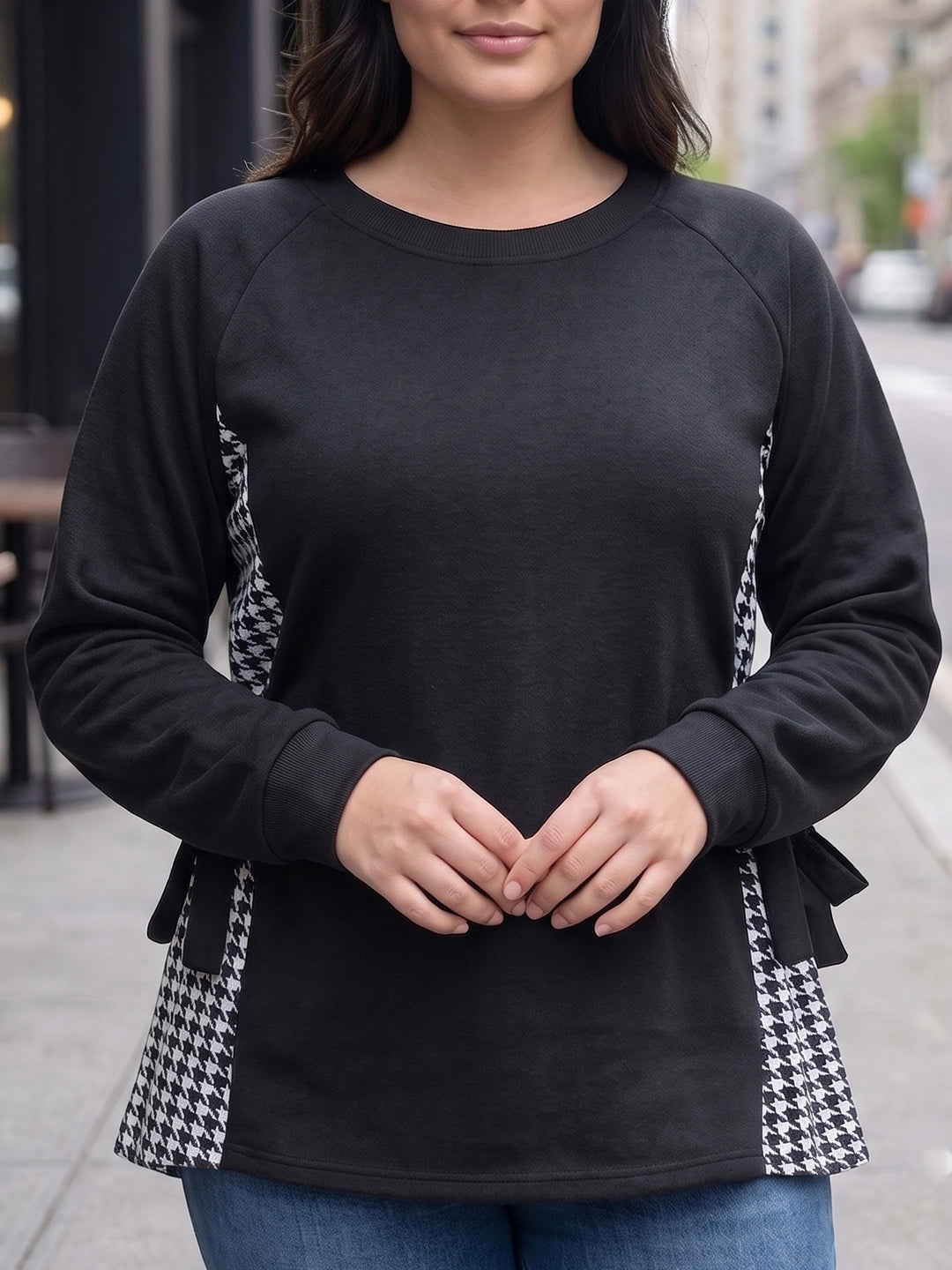 Black contrast side knotted sweatshirt