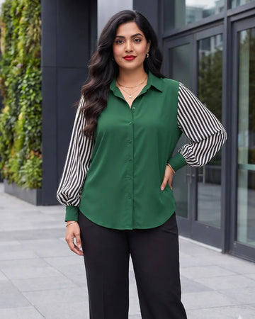 Bottle green shirt with puff sleeves