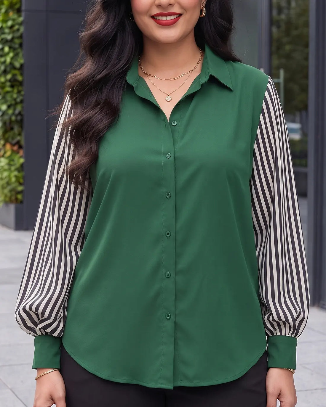Bottle green shirt with puff sleeves