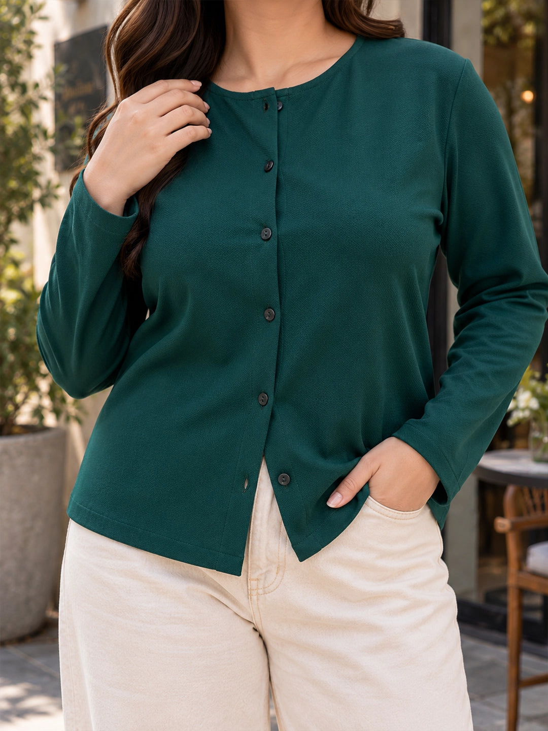 Bottle green lycra cardigan top
