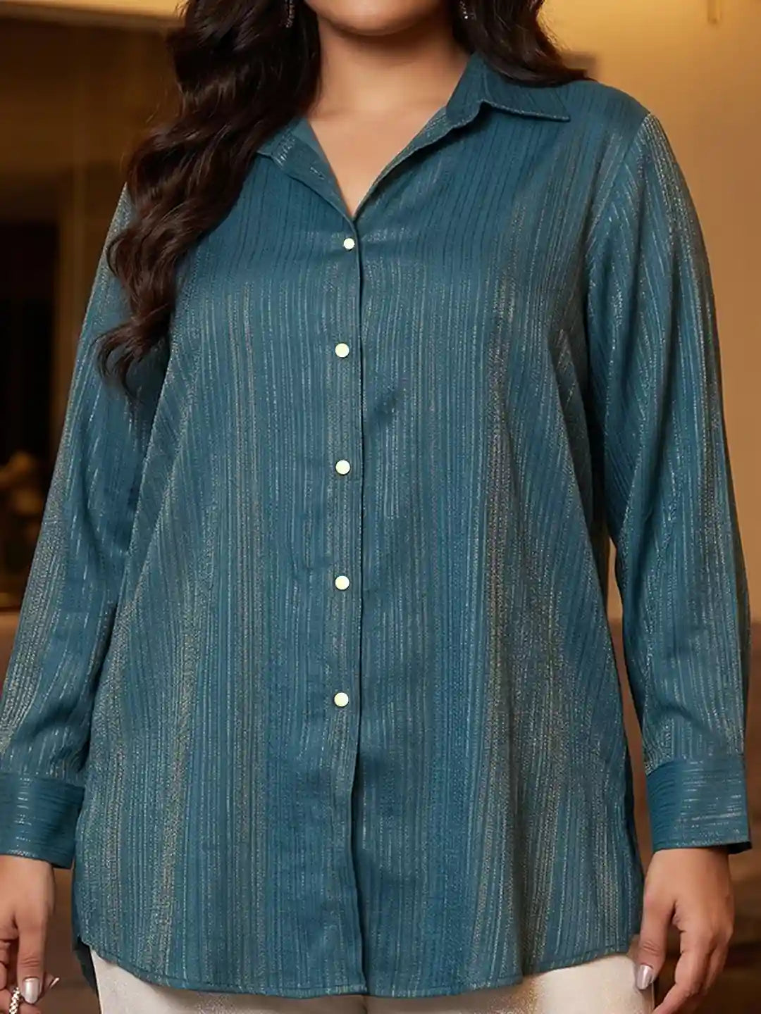 Teal gold zari shirt