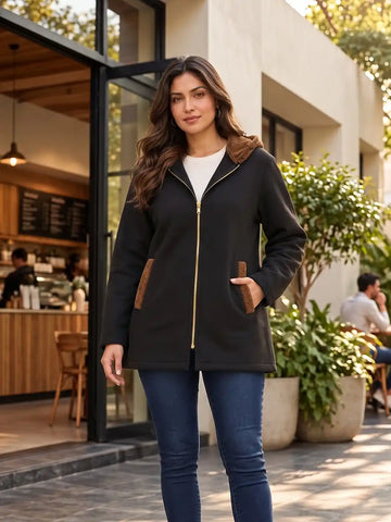 Black jacket with brown fur hoodie