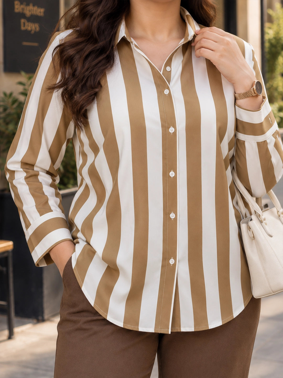 Brown and white stripe shirt