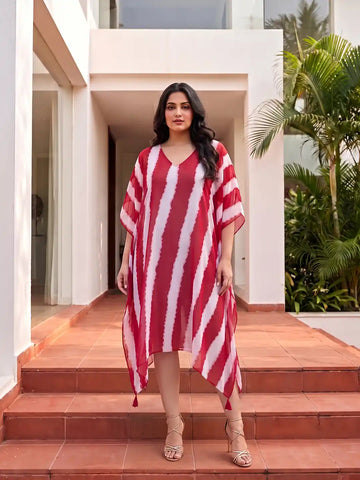 Magenta and white printed kaftan