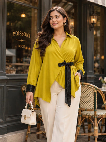 Yellow wrap around shirt with sequins