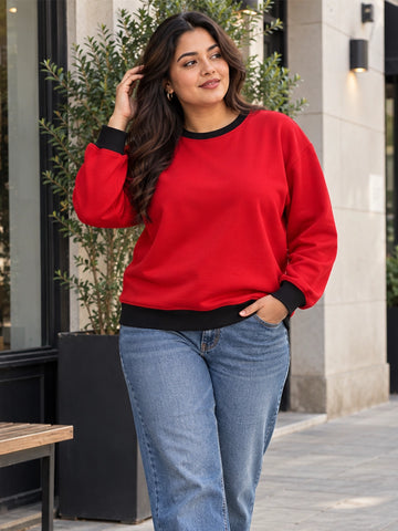 Red fleece round neck sweatshirt