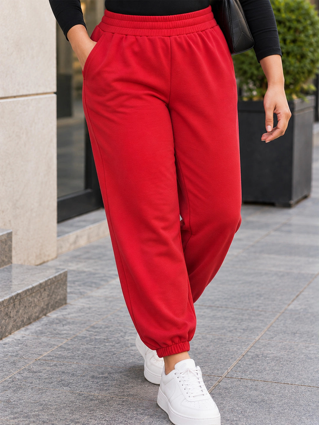 Red fleece jogger