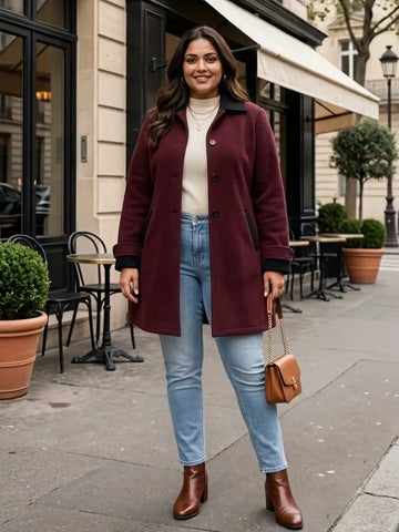 Wine sherpa long coat with contrast detailing