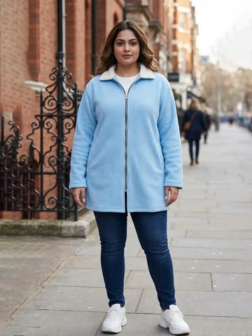 Powder blue fleece zipper jacket