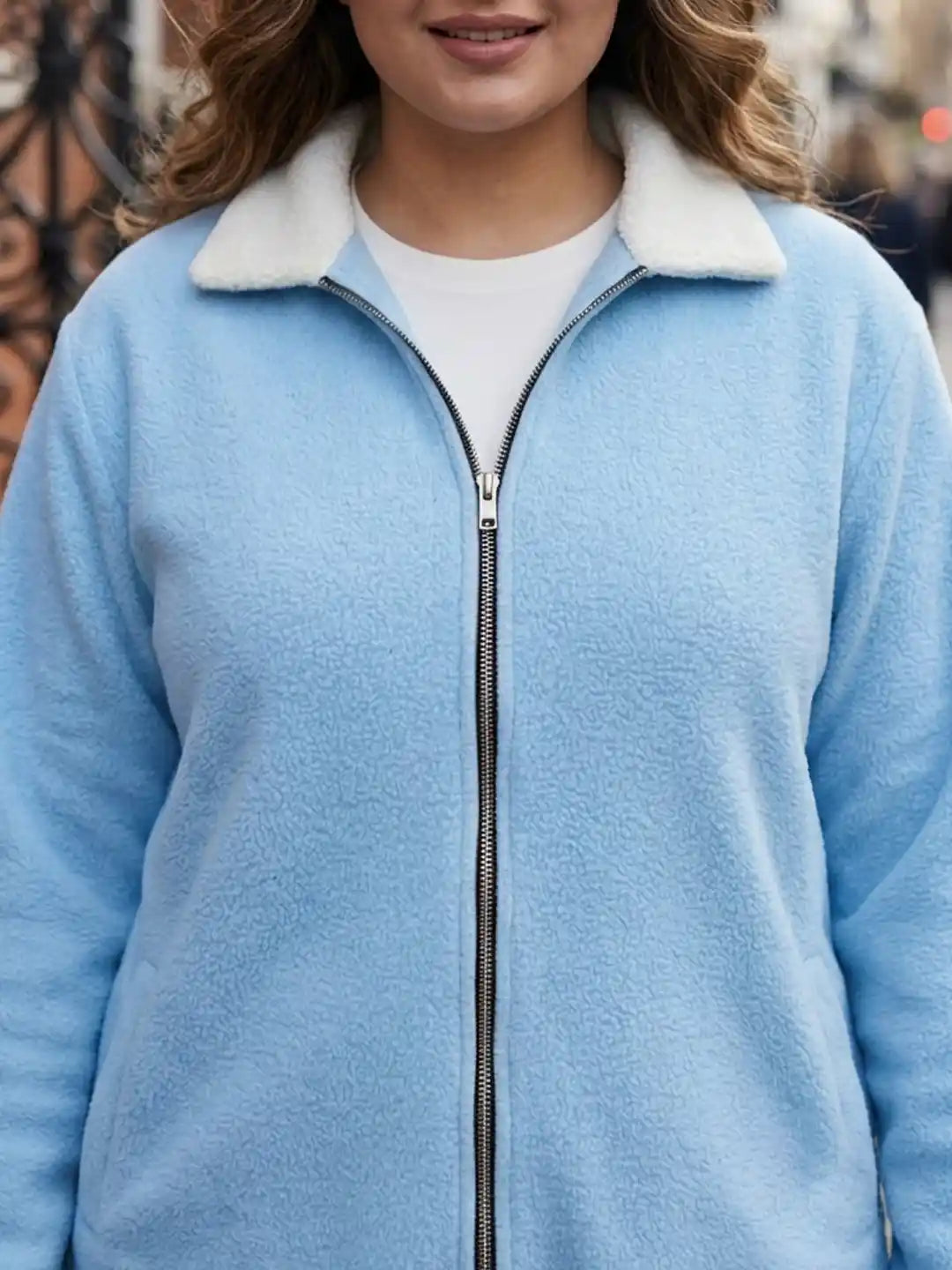 Powder blue fleece zipper jacket