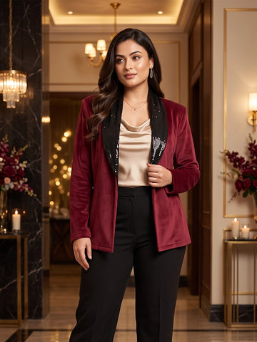 Maroon velvet party blazer
