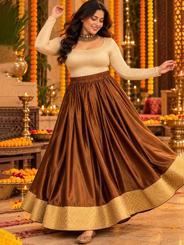 Bronze flared brocade skirt
