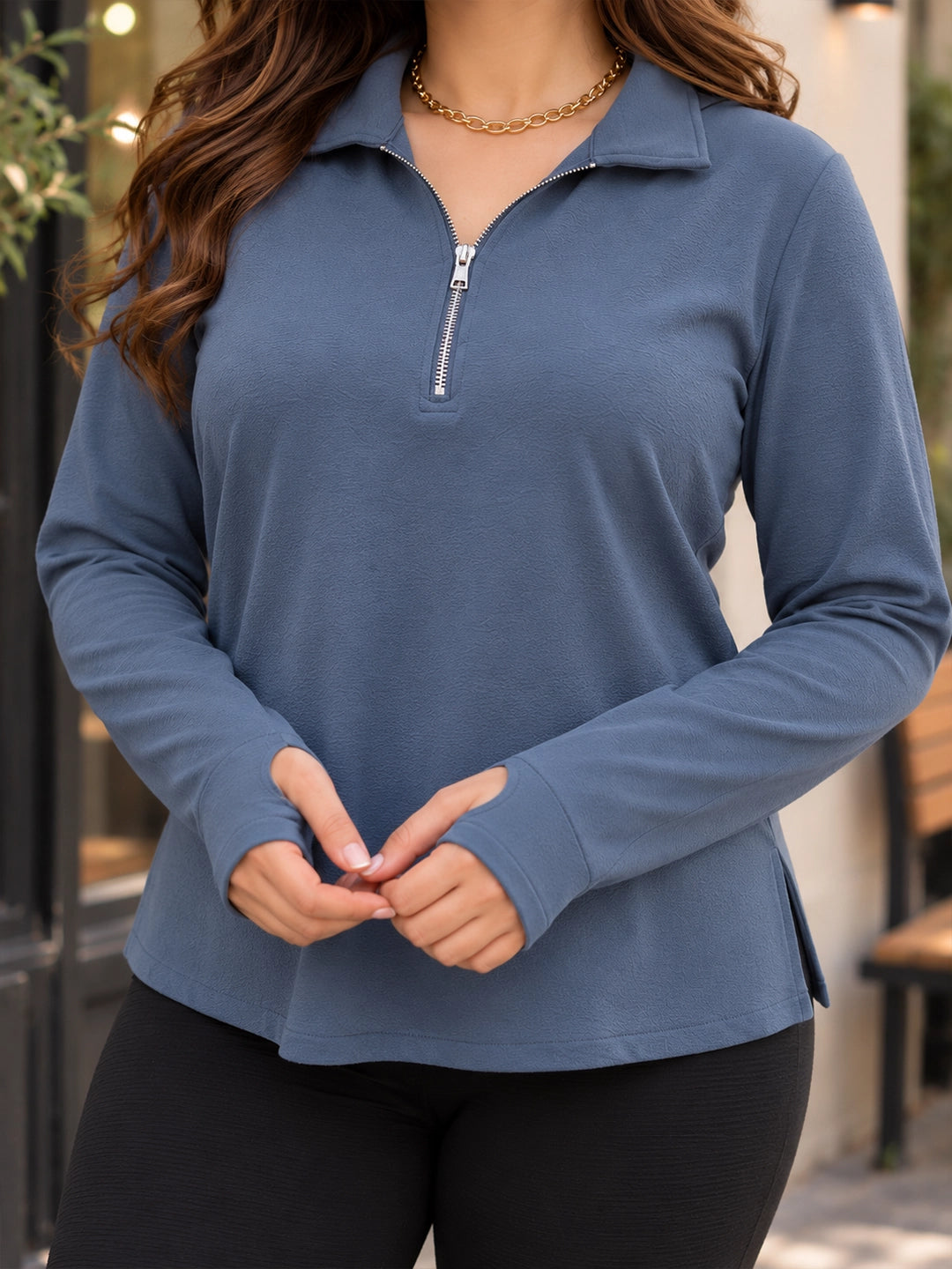 Gray lycra thumbhole top
