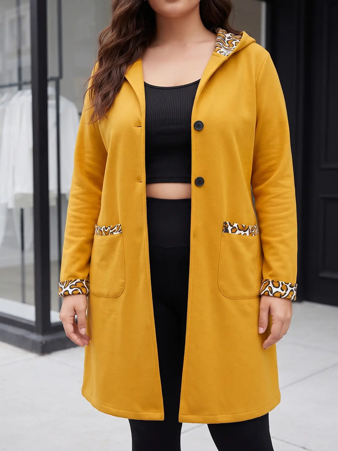 Mustard fleece long Hoodie jacket