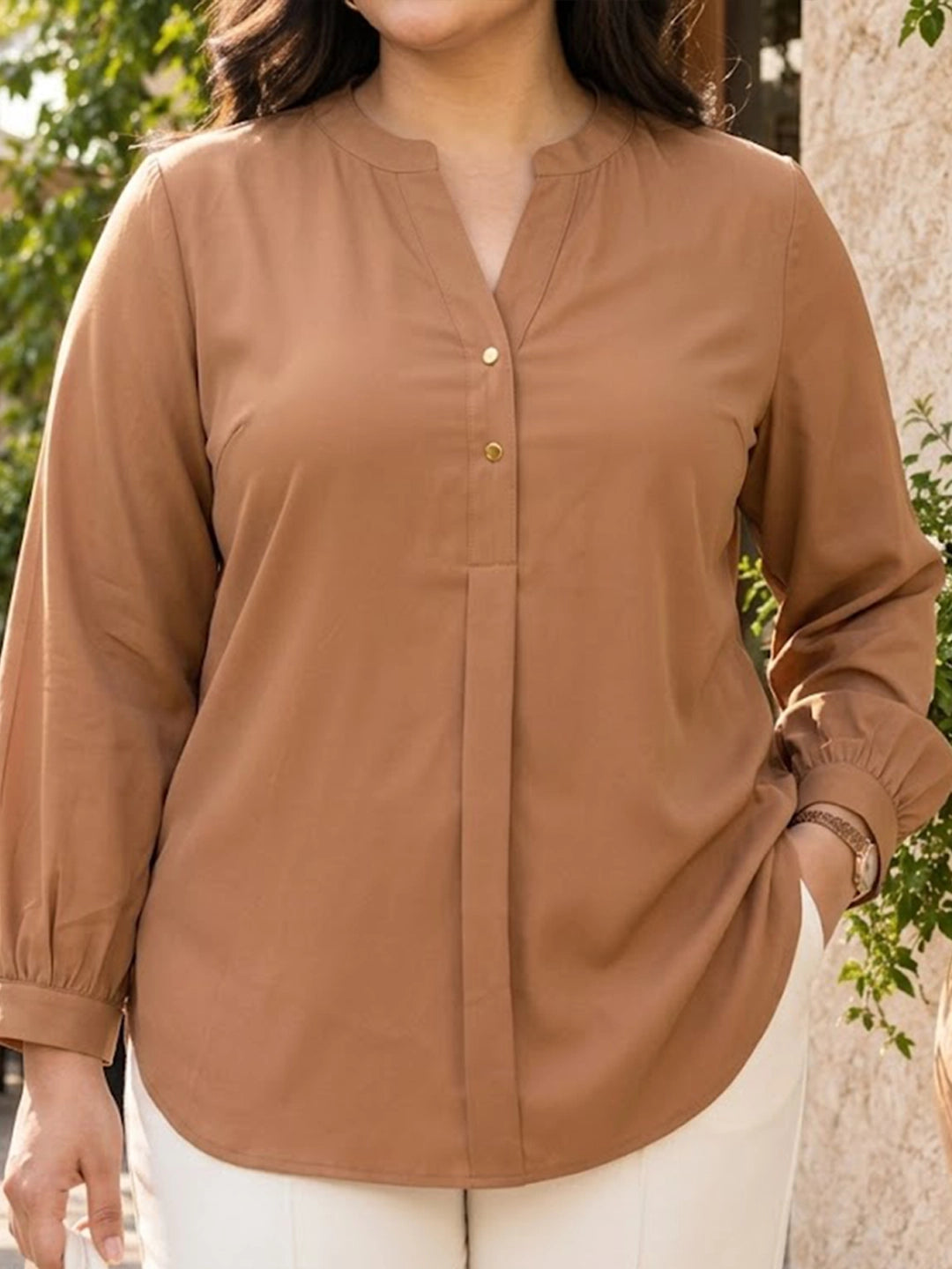 Caramel mandarin collar shirt