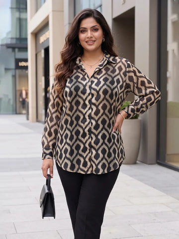 Black abstract print satin shirt