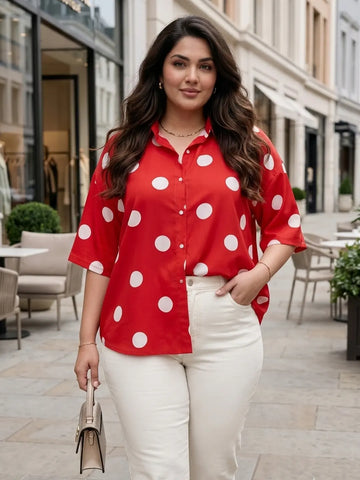 Red polka drop shoulder shirt