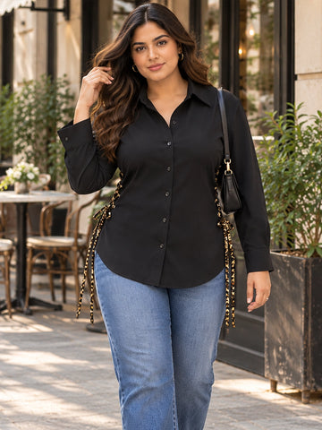 Black classic shirt with side knotting