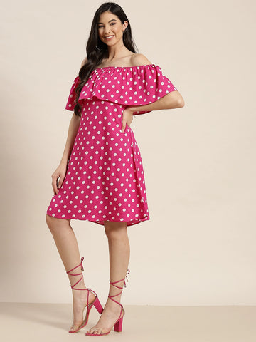 Pink Off Shoulder Ruffle Dress