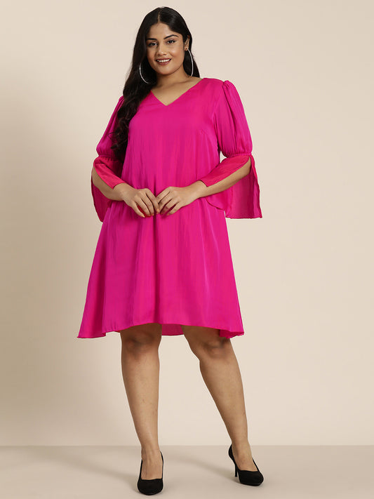 Hot Pink A Line Silk Dress