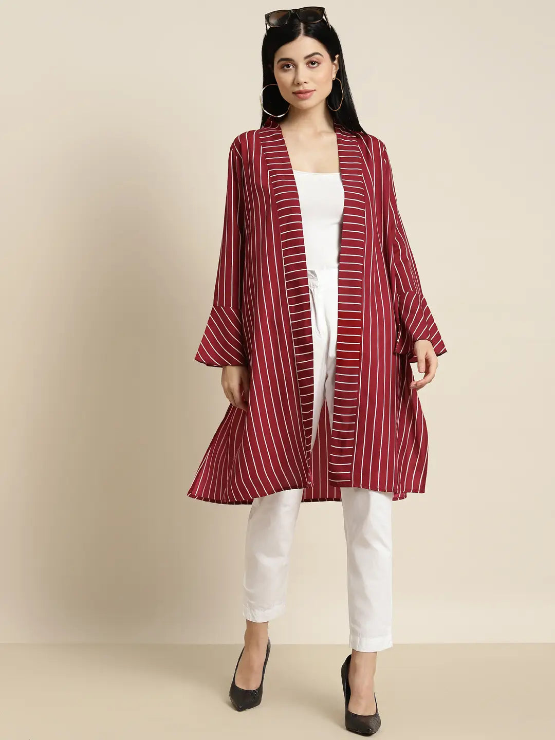 Maroon and White stripe shrug