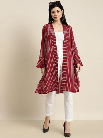 Maroon and White stripe shrug
