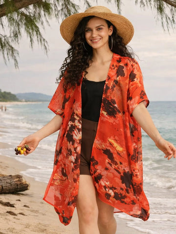 Red abstract print shrug