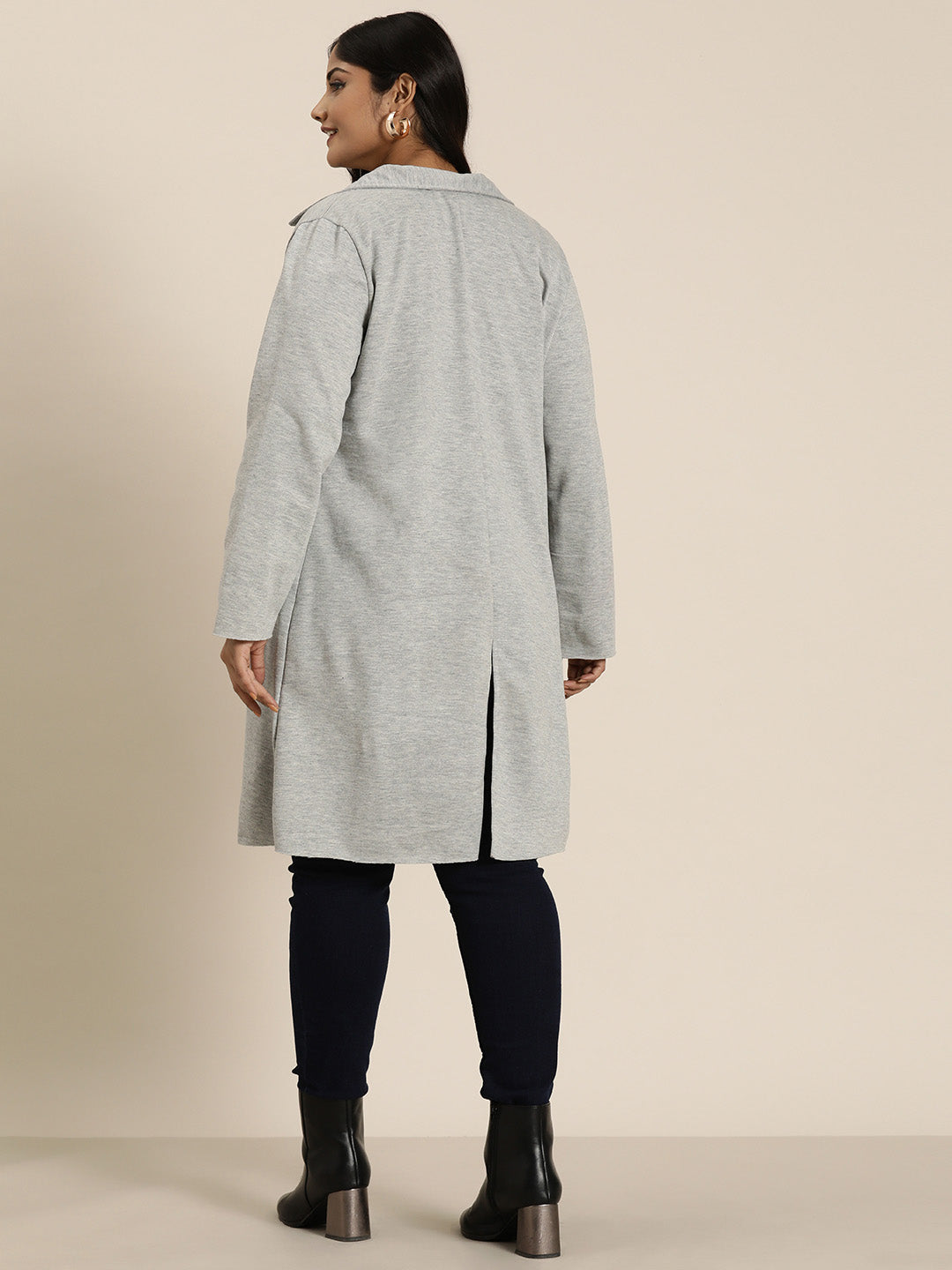 Solid light gray fleece long jacket
