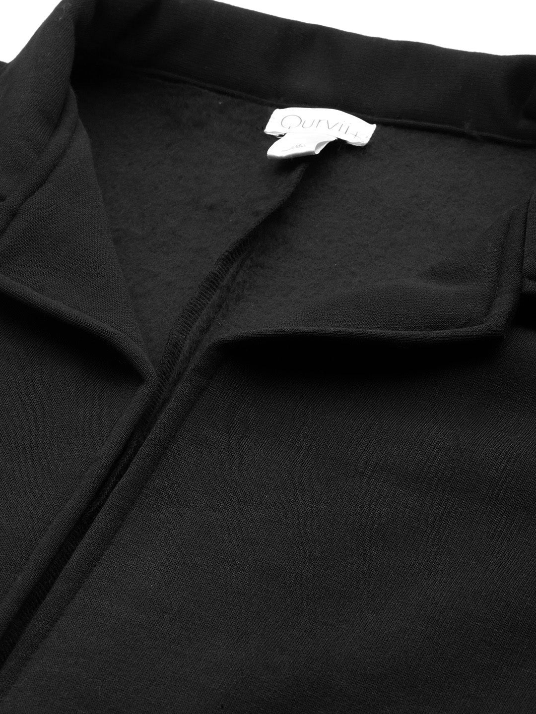 Solid black fleece long jacket