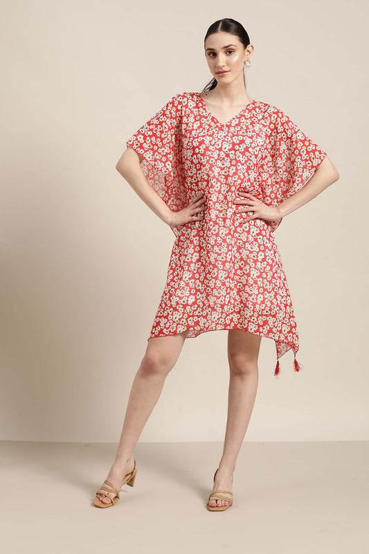 Summer floral kaftan dress with tassales