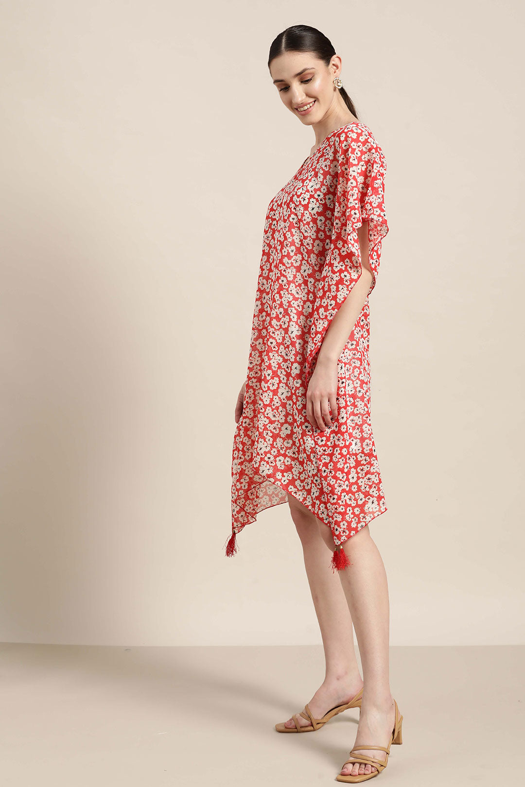 Summer floral kaftan dress with tassales