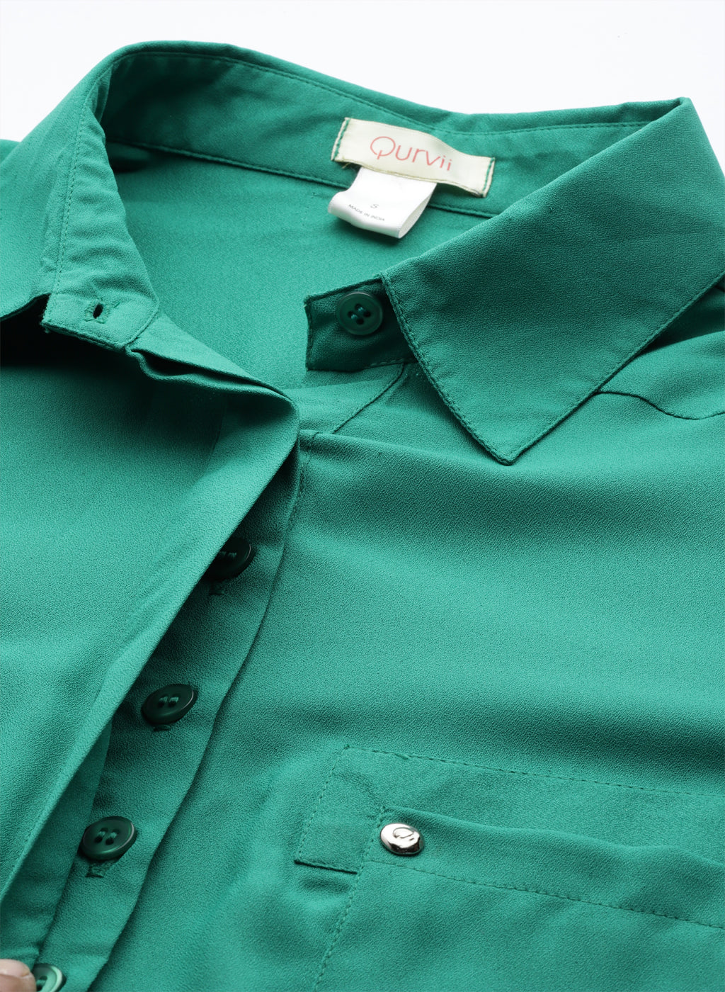 Emerald green collar half placket shirt