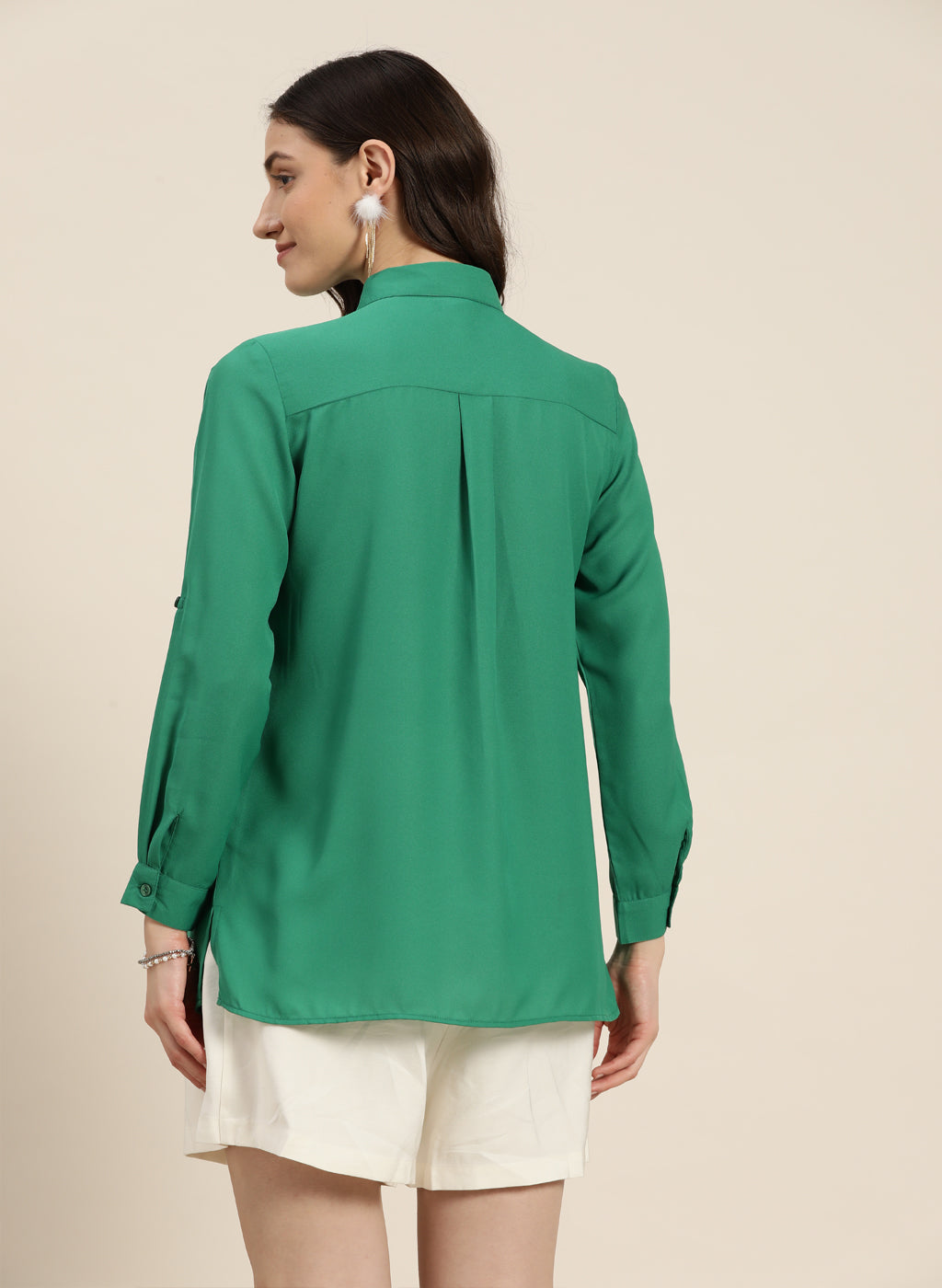 Emerald green collar half placket shirt