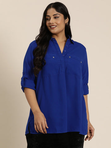 Royal blue collar half placket shirt