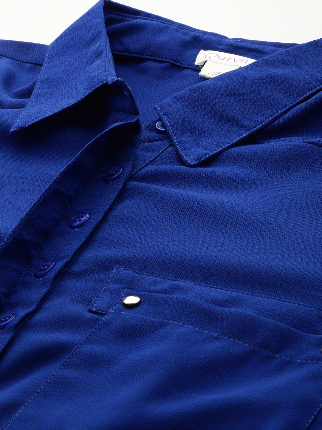 Royal blue collar half placket shirt