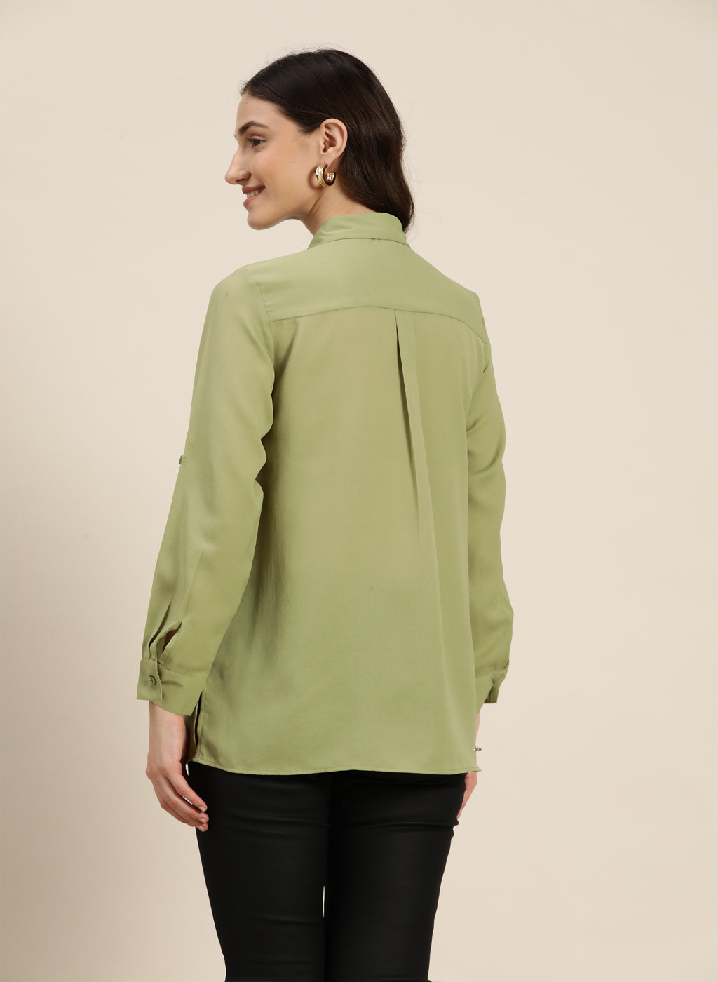 Pista green collar half placket shirt