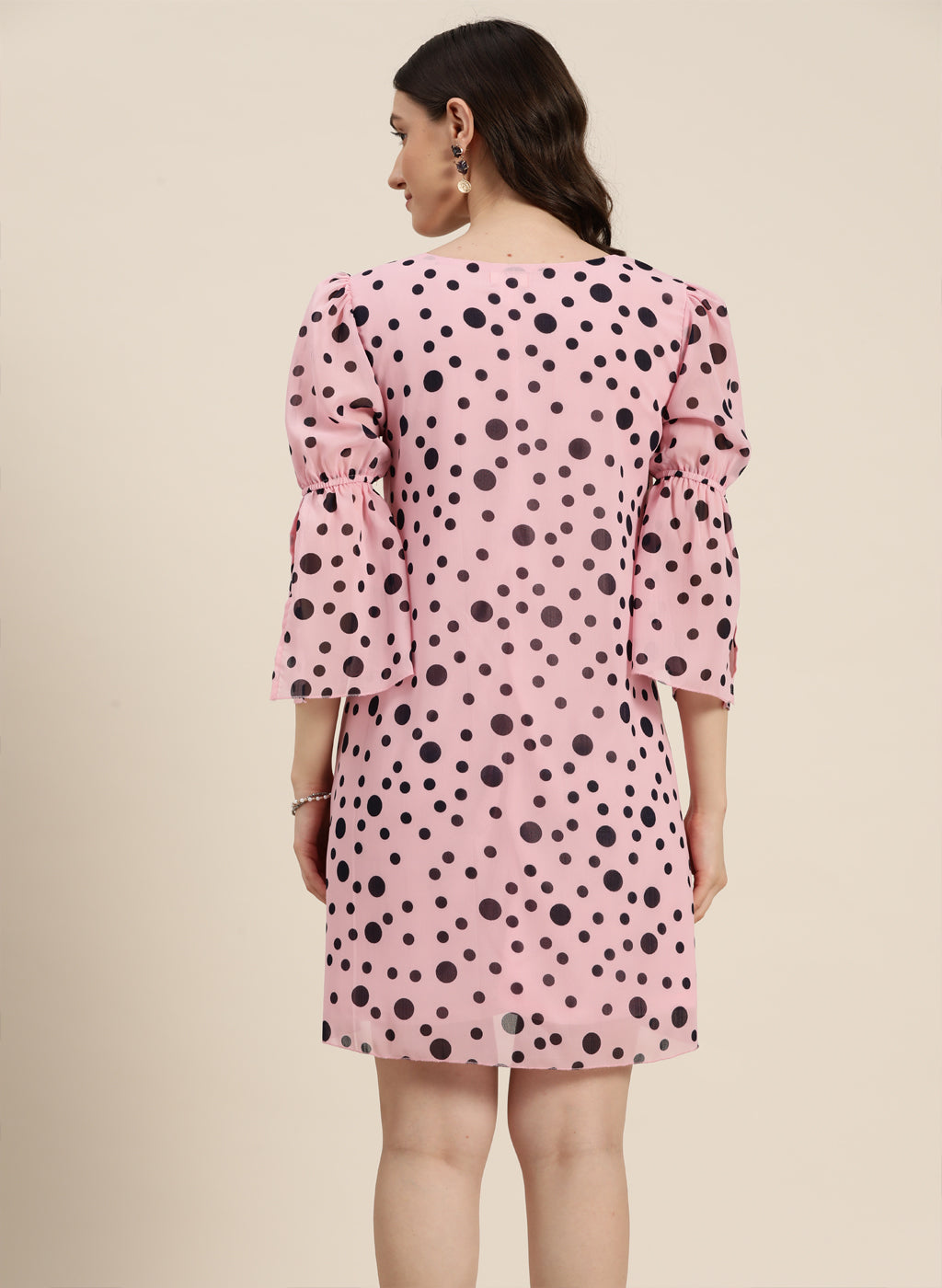 A-line pink polka georgette dress
