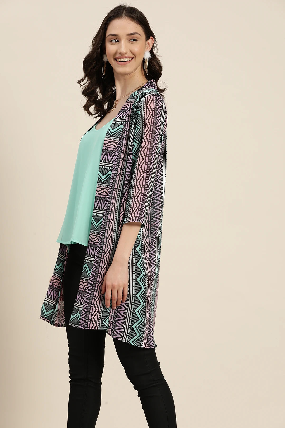 Multi geometric print shrug