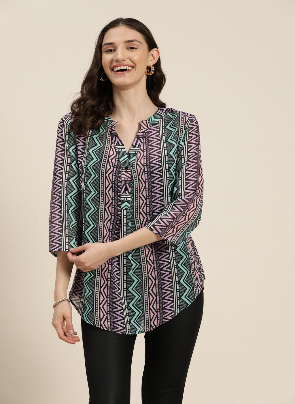 Multi geometric print shirt