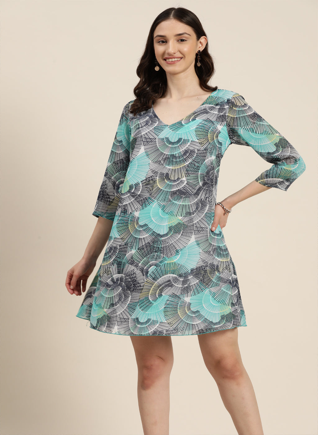 Turquoise Abstract Print Dress