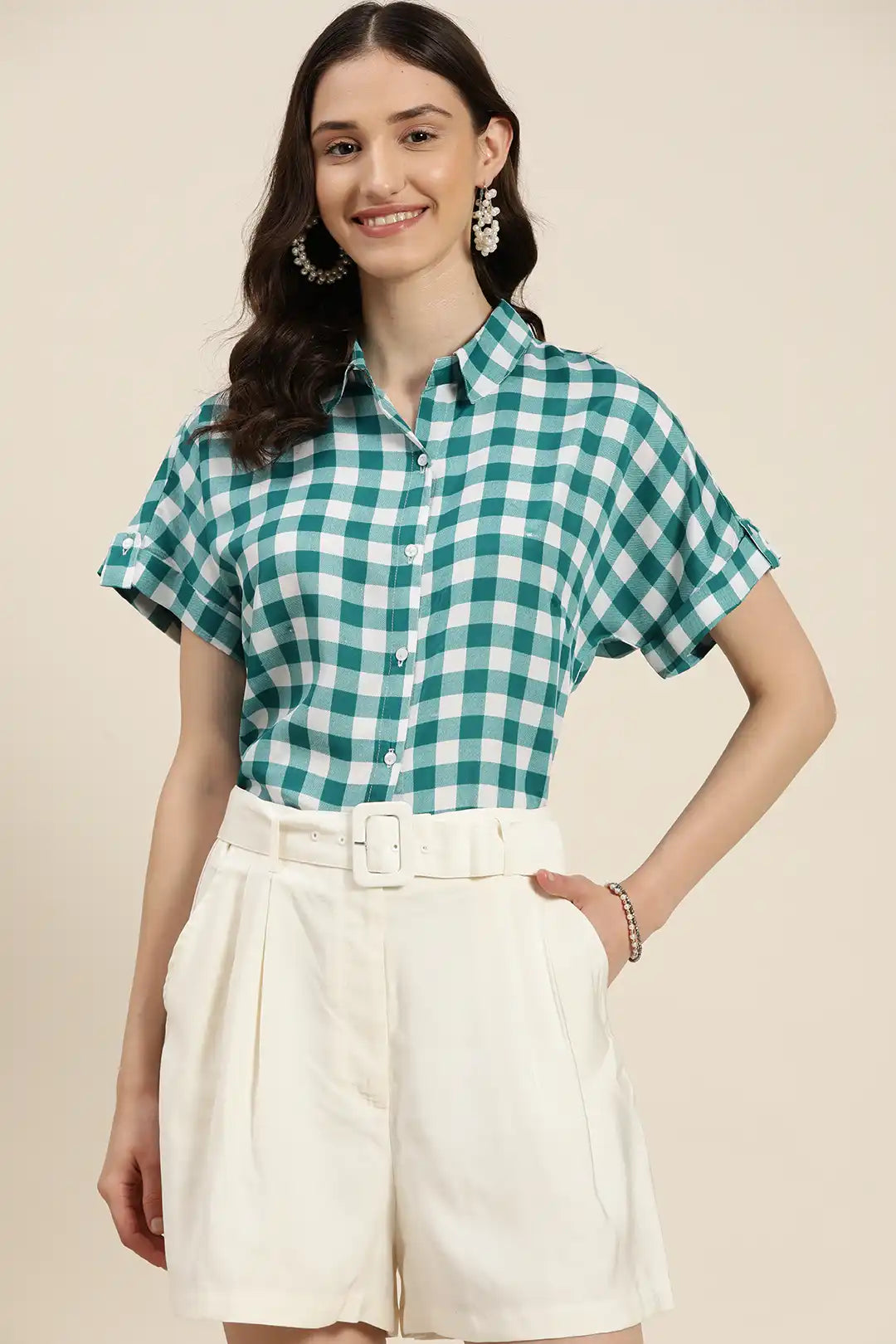 Teal green plaid shirt
